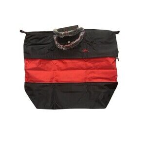 Longchamp Le Pliage Expandable Large Travel Weekend Tote Bag Black / Red  New